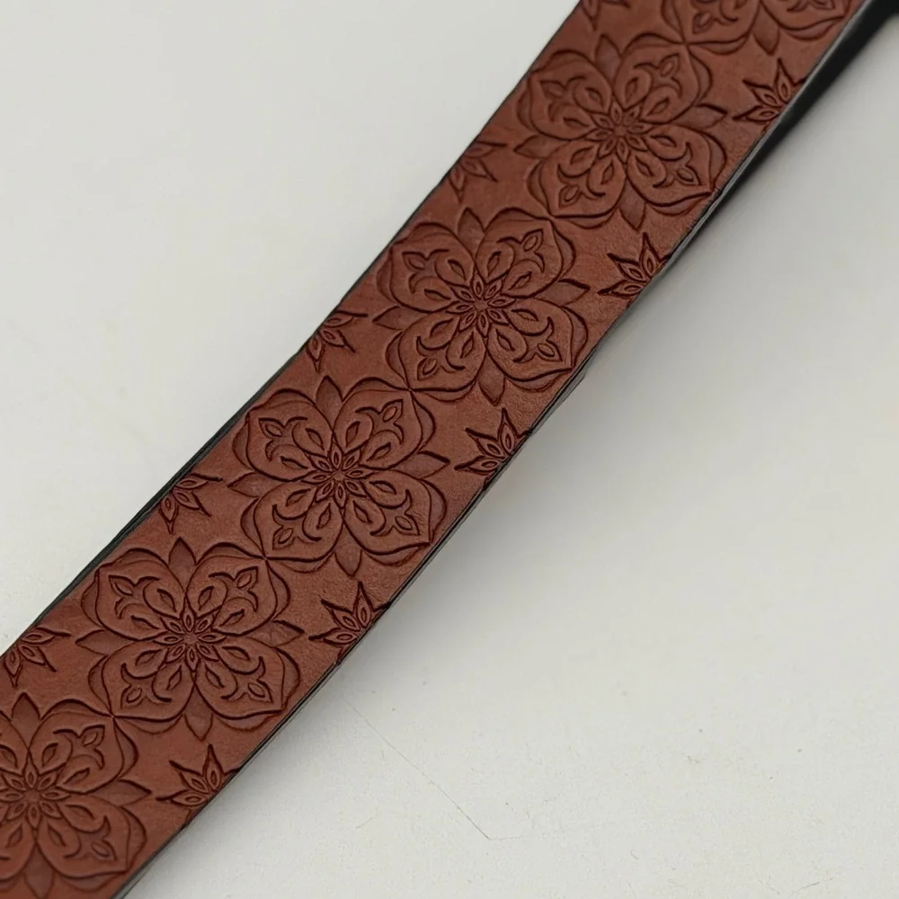 Womens Brown Floral Tooled Embossed Reversible Belt Silver Buckle Boho Western